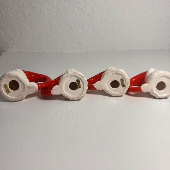 Set Of  4  Vintage Ceramic 1980’s Santa Claus Christmas Napkin Rings - Picture 3 of 4